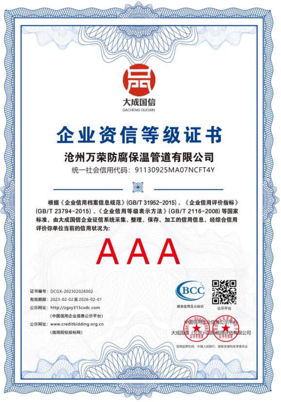 AAA企业资信等级证书